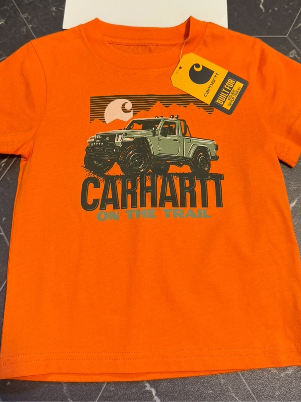Carhartt Kids Orange Graphic 'On The Trail' Tee with Truck Art